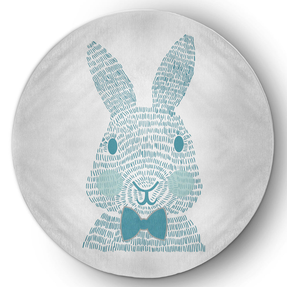 Monochrome Bunny Easter Chenille Rug, Explorer Blue, 5' Round