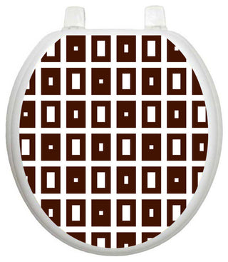 Block Choc Toilet Tattoos Seat Cover, Vinyl Lid Decal, Mod Bathroom Decor, Round