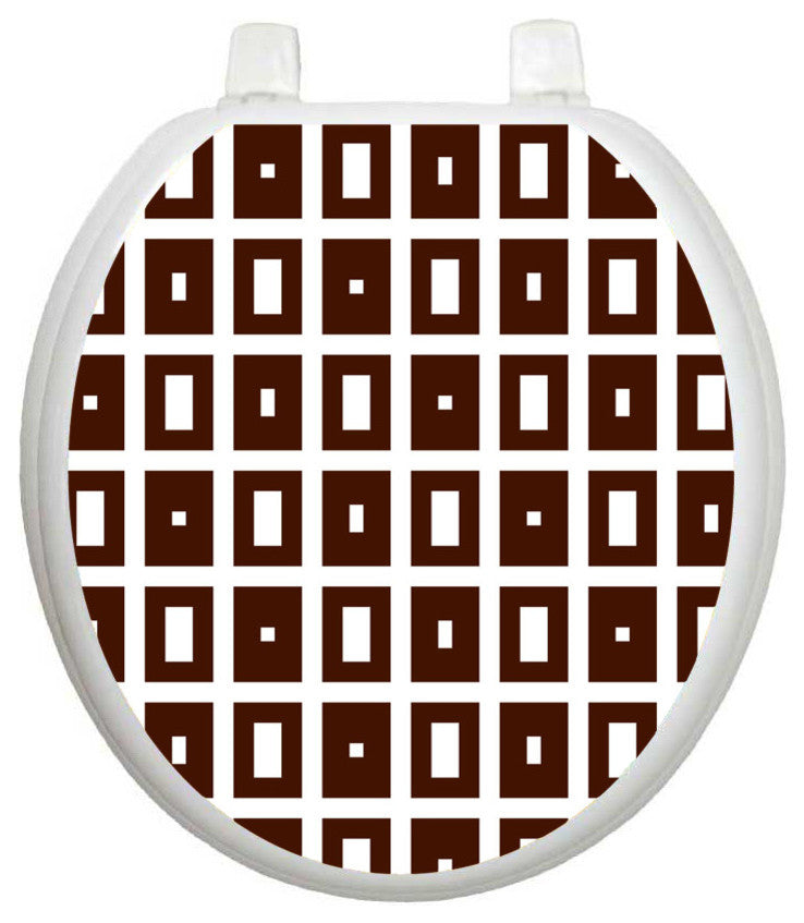 Block Choc Toilet Tattoos Seat Cover, Vinyl Lid Decal, Mod Bathroom Decor, Round