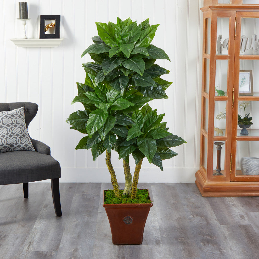 57" Bird Nest Artificial Tree, Brown Planter UV Resistant, Indoor/Outdoor