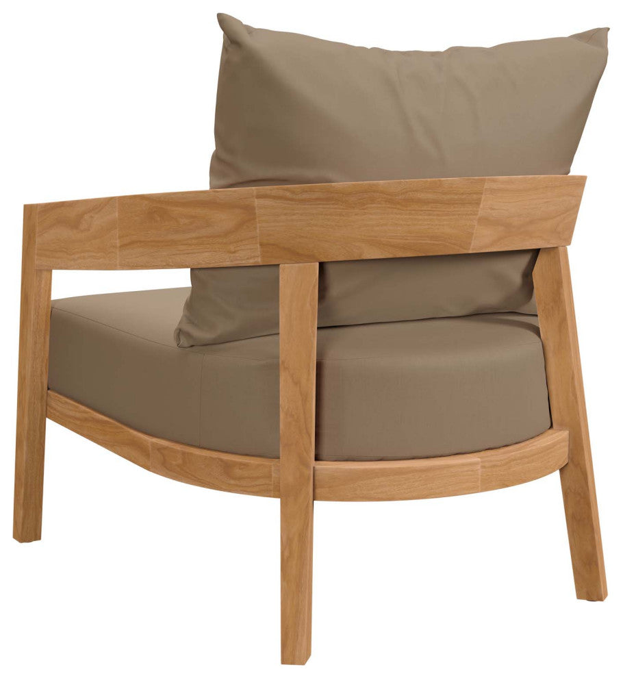 Sectional Sofa Chair Table Set, Brown Natural, Teak Wood, Modern, Outdoor Patio