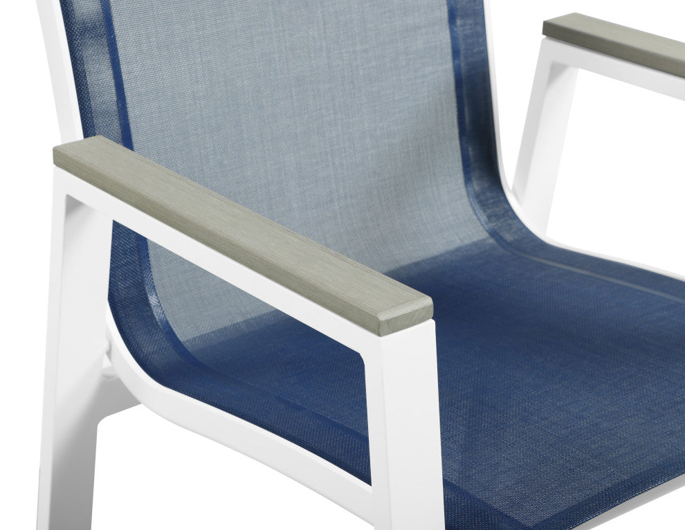 Nizuc Outdoor Patio Dining Chair (Set of 2), Navy Fabric, Light Gray Arms