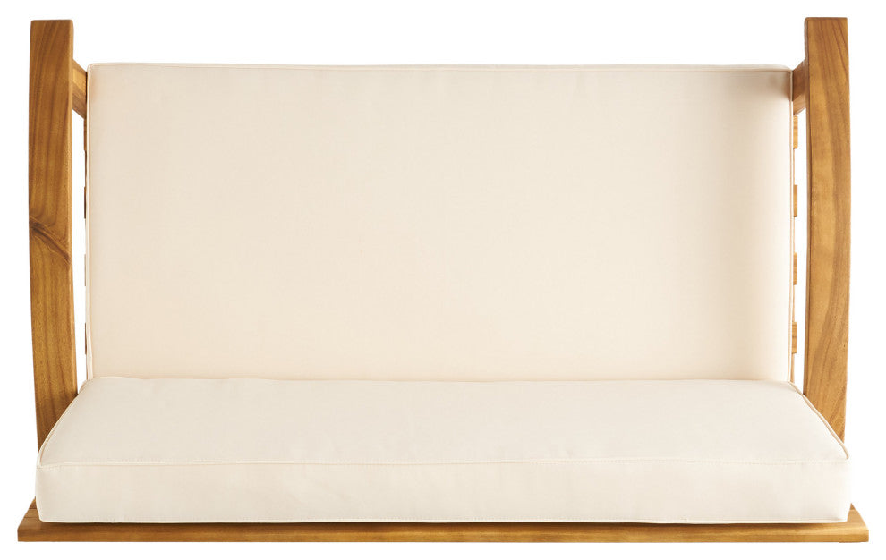 GDF Studio Keanu Outdoor Acacia Wood Loveseat and Coffee Table Set With Cushions, Beige