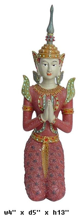Handmade Thailand Style Lady Kneel Praying Figure