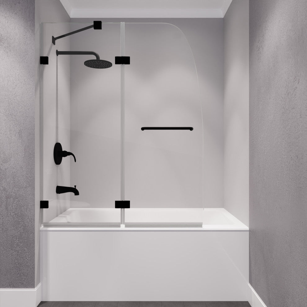 Pacific Series 48"x58" Frameless Hinged Tub Door, Matte Black