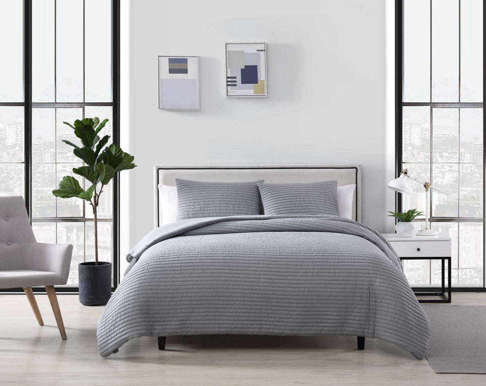 The Nesting Company Palm 3 Piece Comforter Set - Queen - Charcoal
