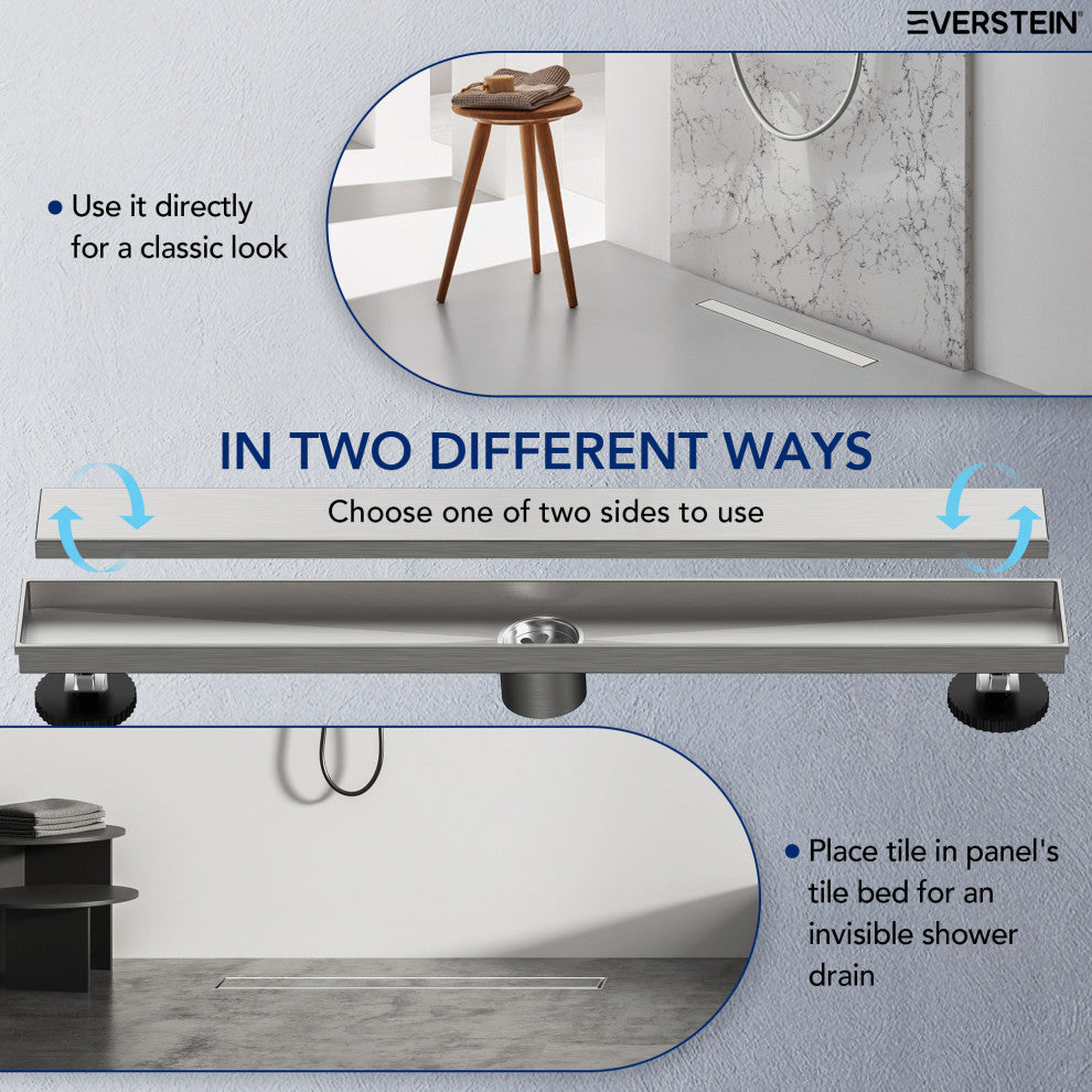 24" Stainless Steel Linear Shower Drain, Tile-In Pattern, Brushed Nickel