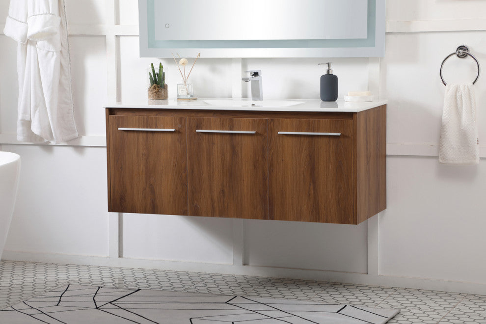 Single Bathroom Floating Vanity, Walnut Brown, 48"