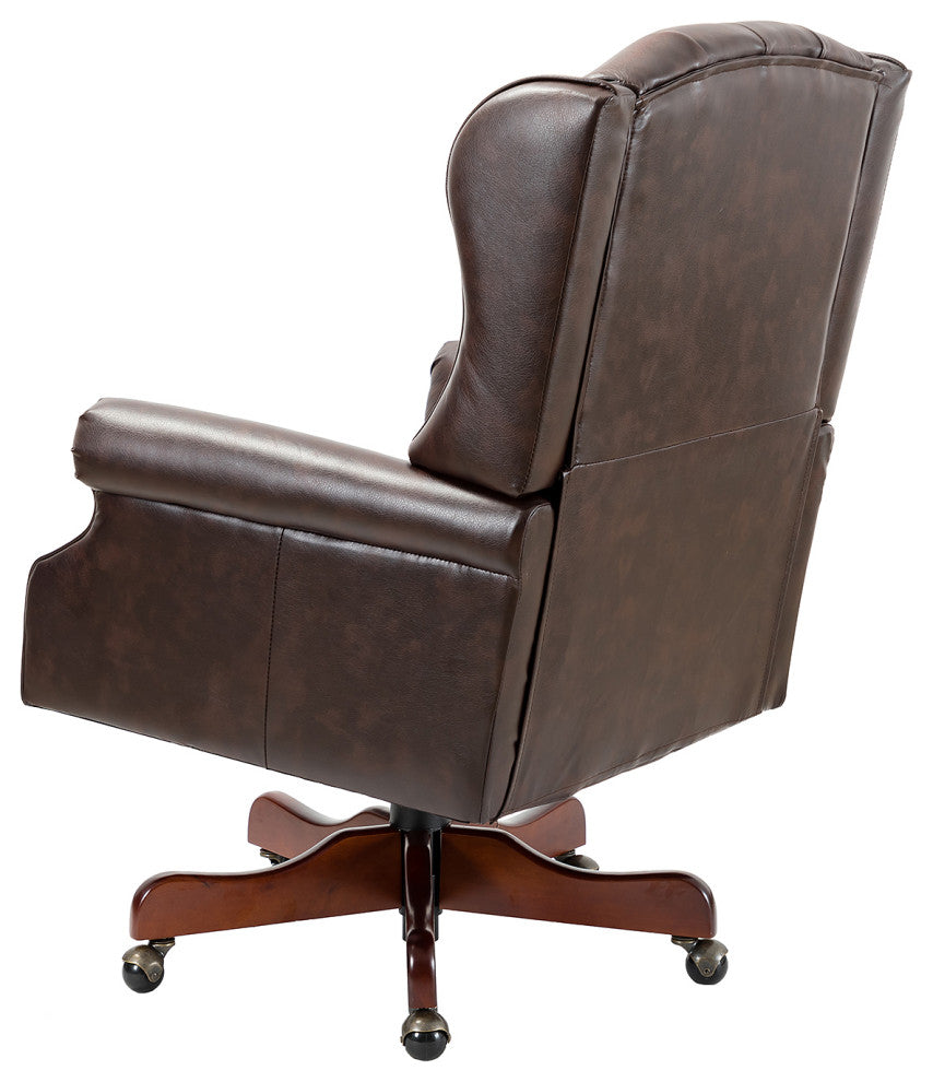 Executive Swivel Office Task Chair With Tufted Back, Brown