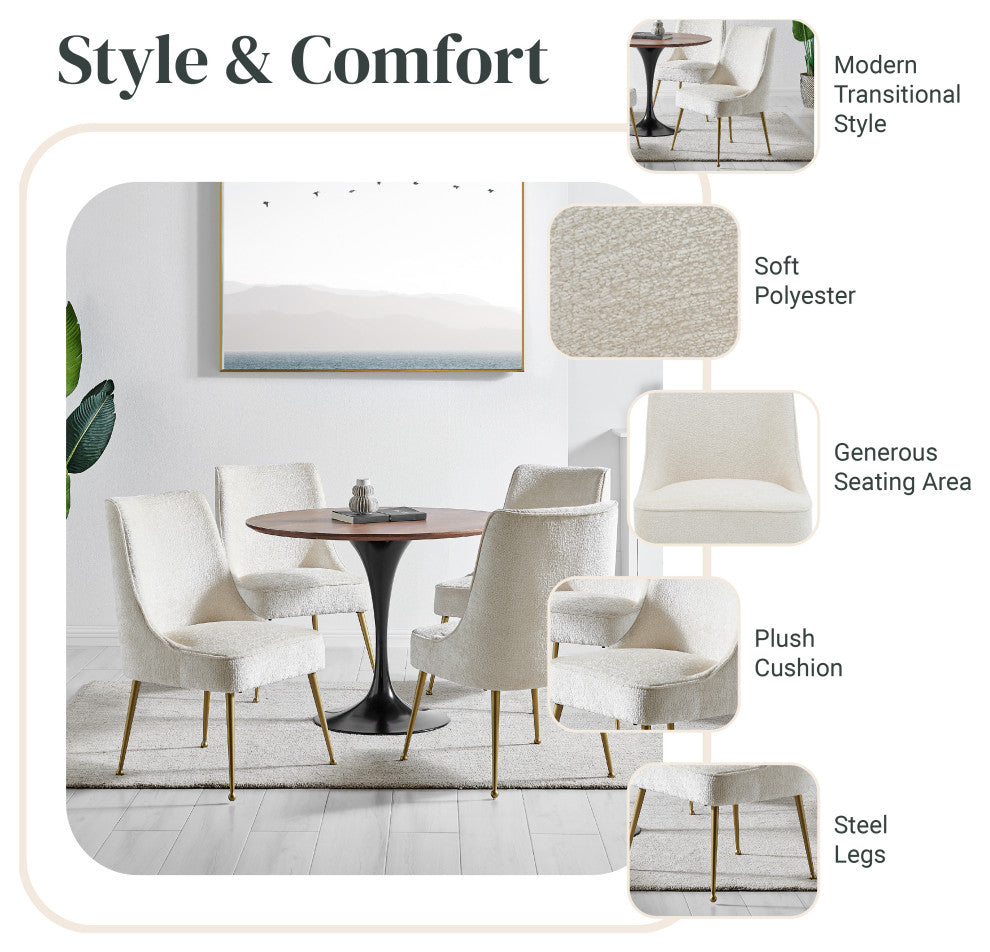 Cedric Fabric Dining Side Chair Gold Legs, Set of 2, Opus Cream