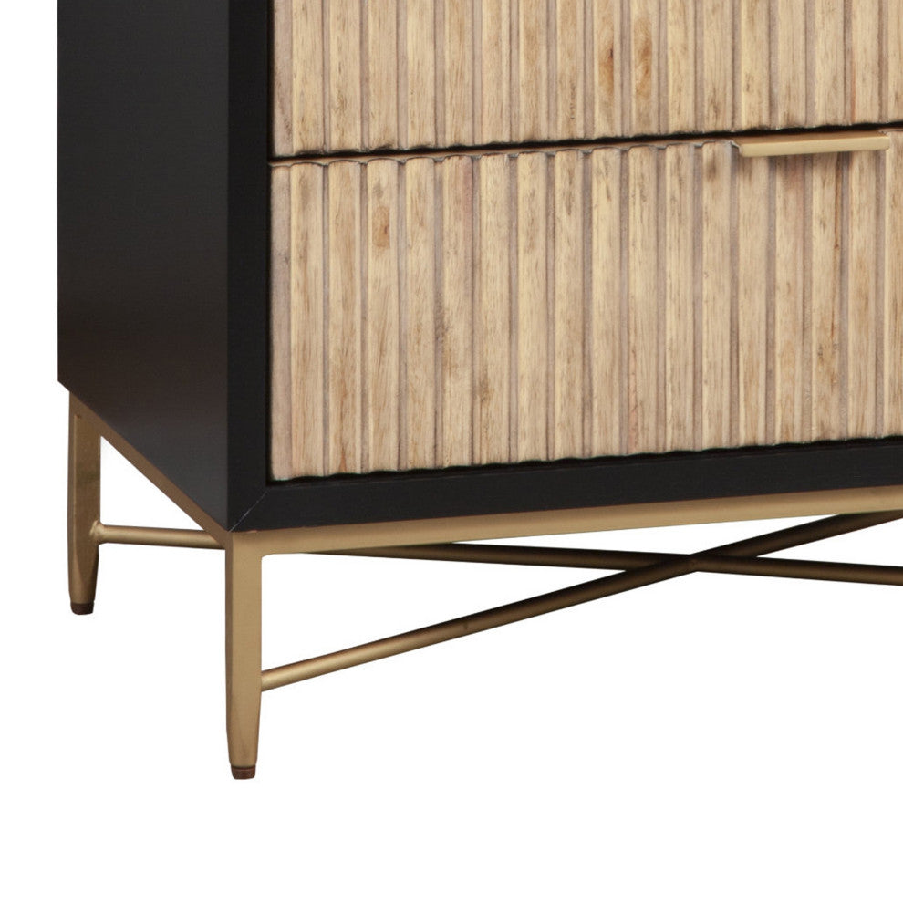 Benzara BM269166 Chest With 5 Corrugated Drawers and Metal Base, Black