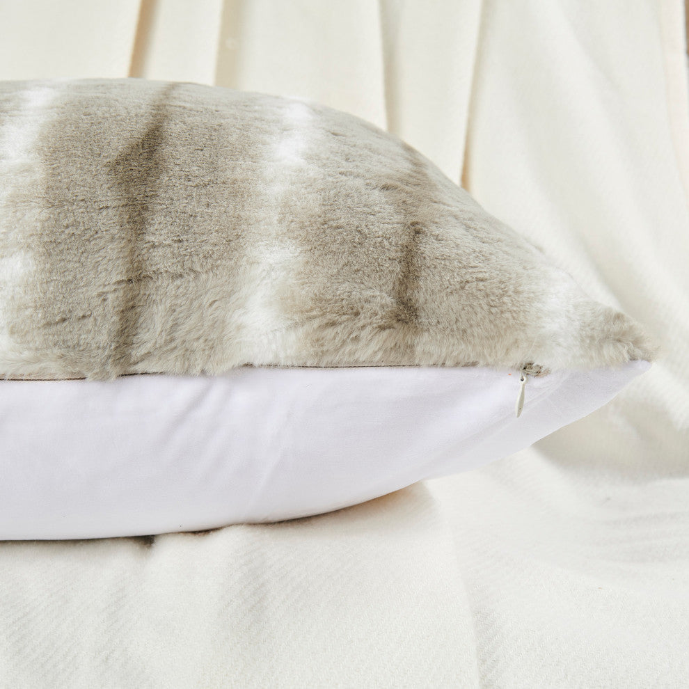 Amanda Stripe Faux Fur 2 Piece Pillow Shell Sets, Oatmeal, 20"x20"