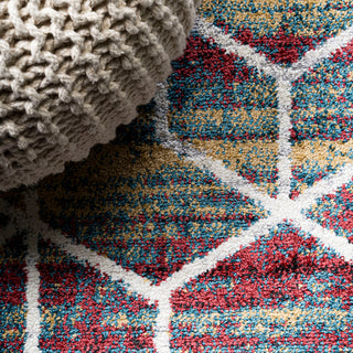 Tumbling Blocks Geometric Multi/White 2'x8' Runner Rug