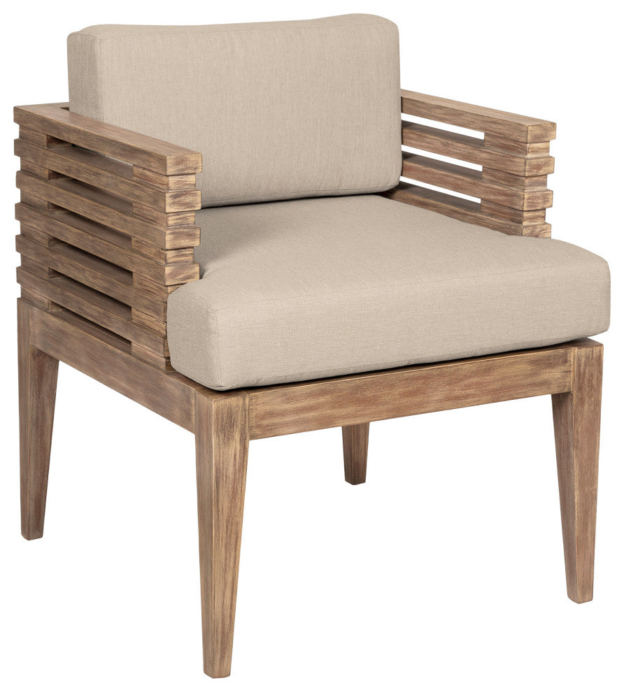 Vivid Outdoor Patio Dining Chair, Light Eucalyptus Wood Taupe Olefin Cushions
