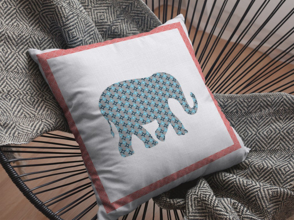18 Blue Pink Elephant Boho Suede Throw Pillow
