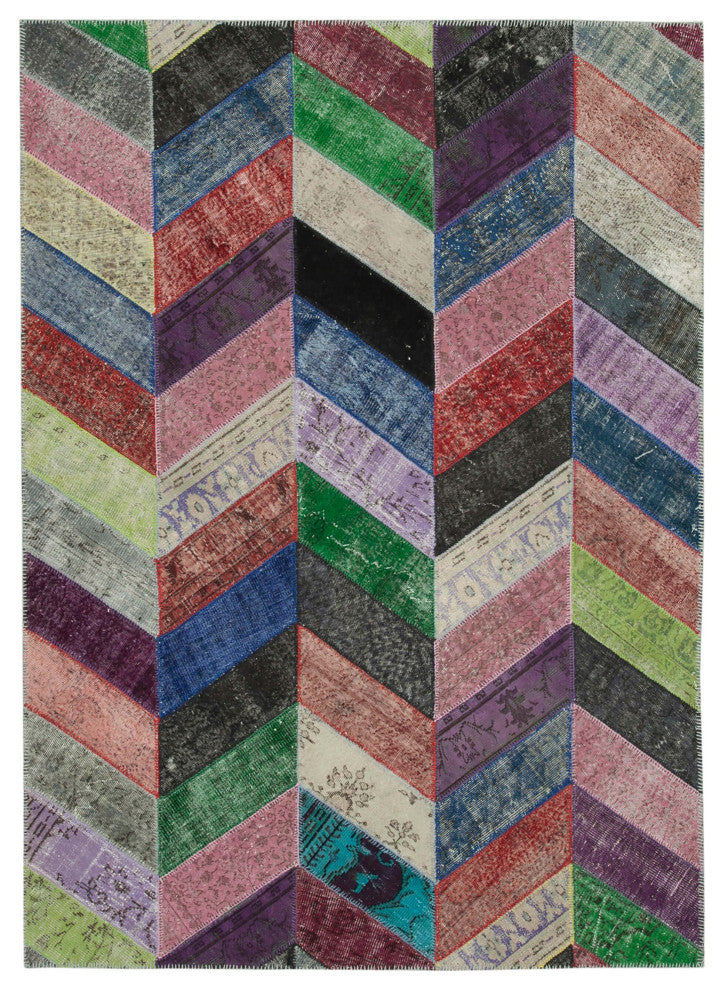 Rug N Carpet - Hand-Knotted Turkish 7' 1" x 9' 11" Unique Patchwork Area Rug