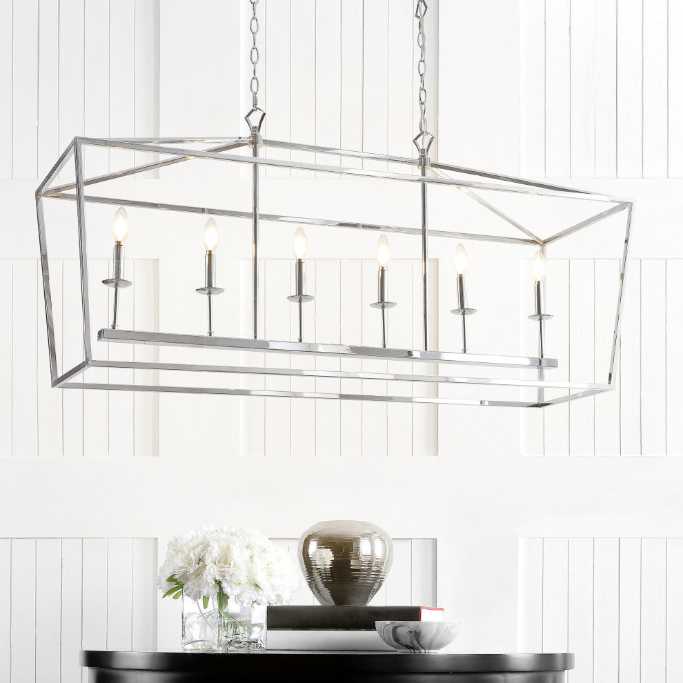 Pagoda Lantern Metal LED Pendant, Chrome, Width: 49"