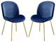 Set of 2 Blue Velvet Side Chair, Blue/Gold