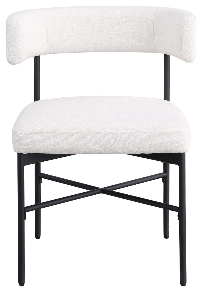Rivage Durable Linen Textured Fabric Dining Chair, Set of 2, Cream, Matte Black Finish