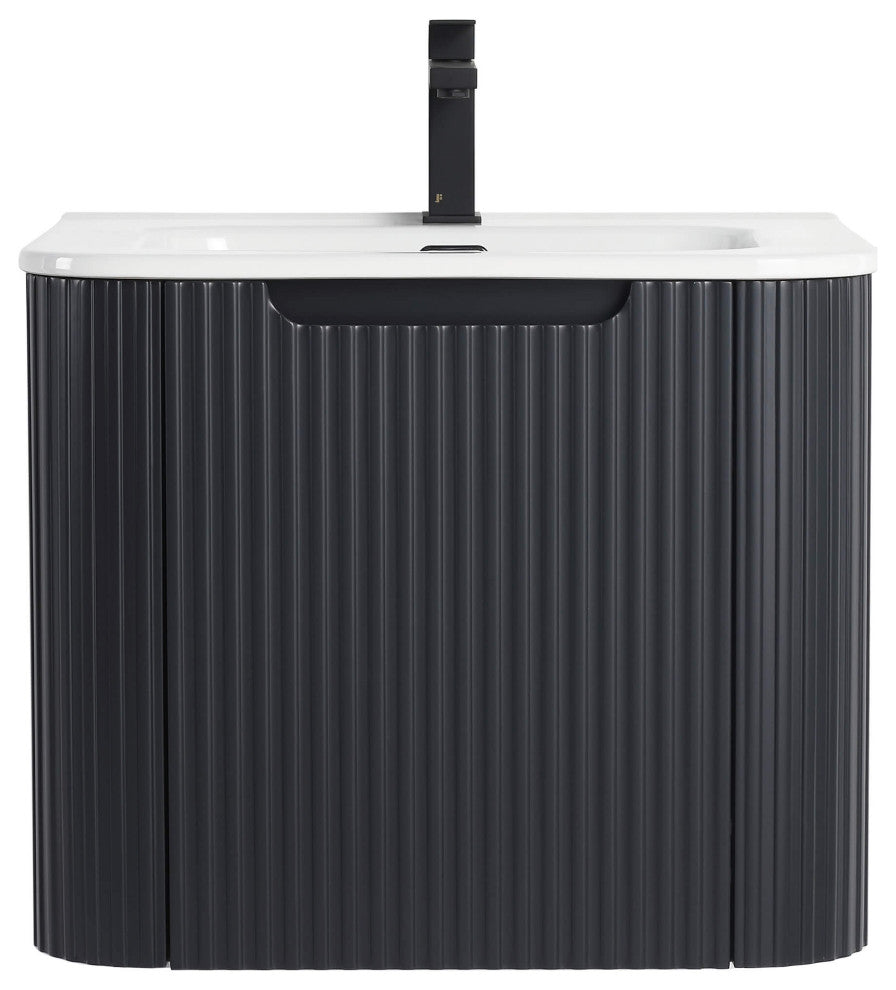 Caskvalley Bath Vanity, Straight Fluted Design Sink Included, Carbon Black, 24"