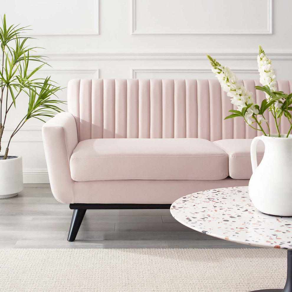 Tufted Loveseat Sofa, Velvet, Pink, Modern, Living Lounge Hotel Hospitality
