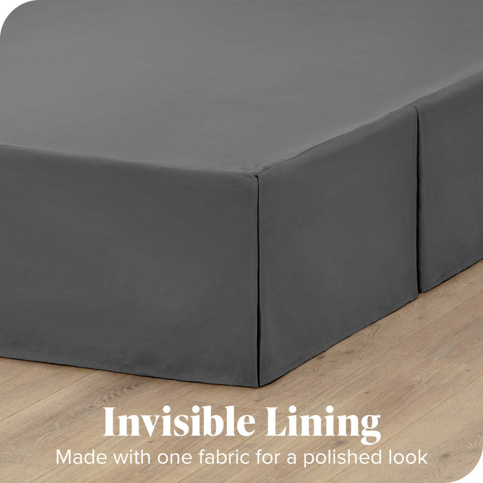 Bare Home Microfiber Bed Skirt , 15" Drop Length, Gray, Twin