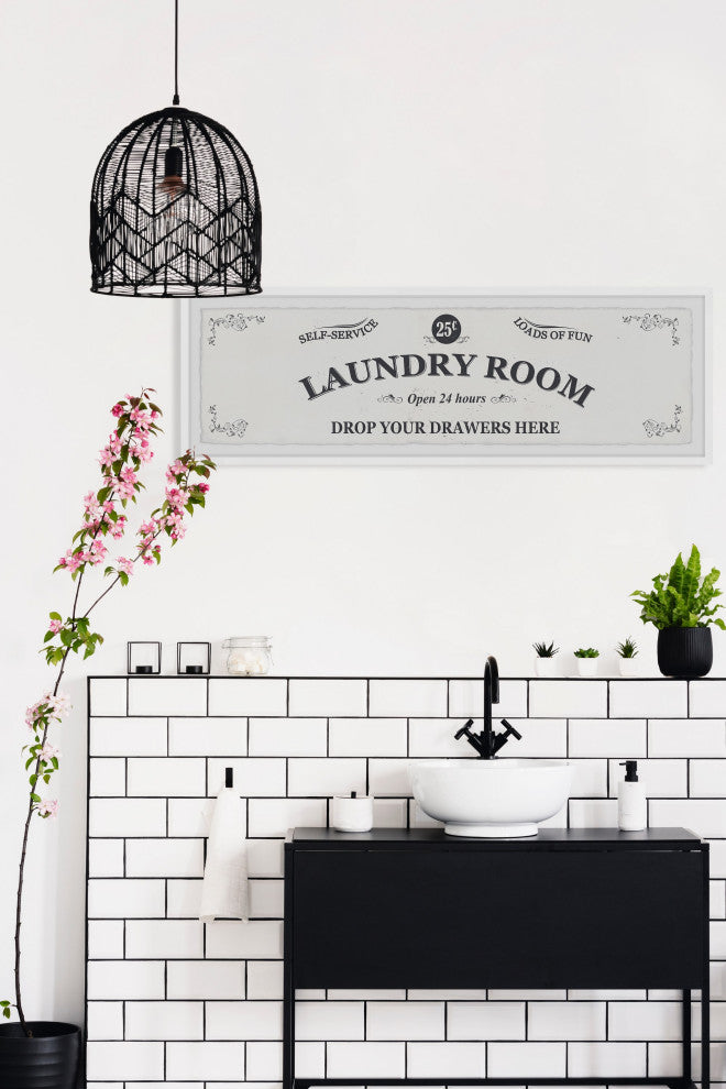 "Self-Service Laundry Room" Framed Painting Print, 45x15