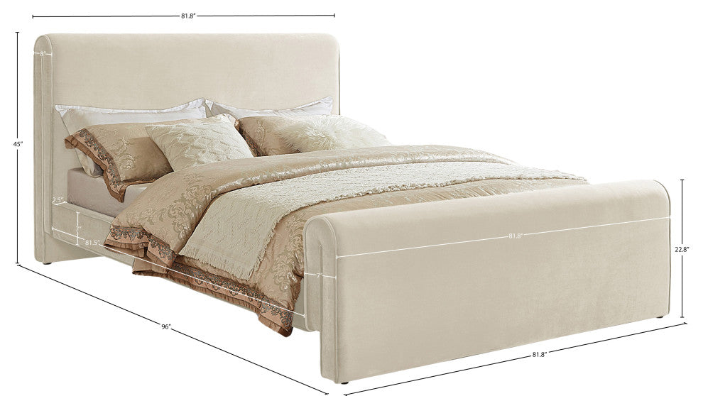 Sloan Black Velvet Full Bed, Cream, King