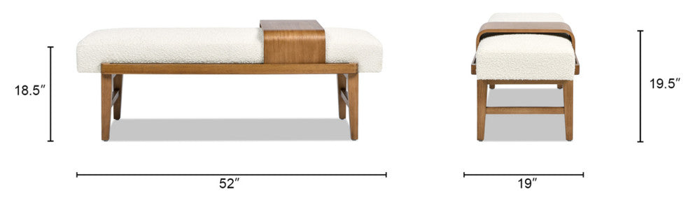 Billie 52" Modern Telephone Bench With Sliding Shelf, Ivory White Boucle