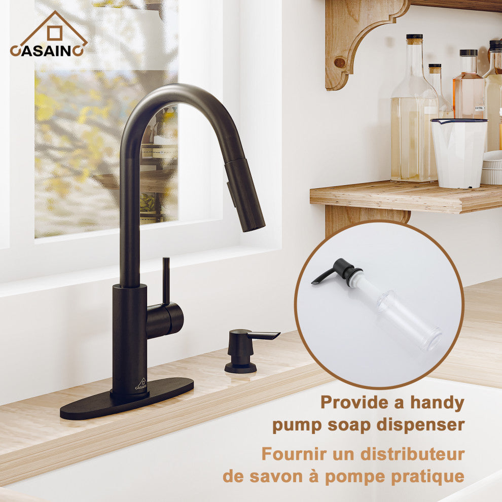 Touchless Pull Down Single Handle Kitchen Faucet With LED Function, Matte Black