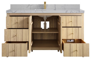 Atlanta Oak 60" Single Bathroom Vanity, White 2" Venatino Quartz