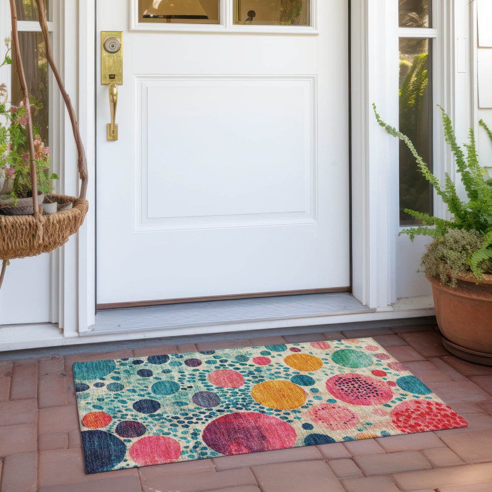 Machine Washable Indoor/Outdoor Chantille ACN1895 Teal 1'8" x 2'6" Rug