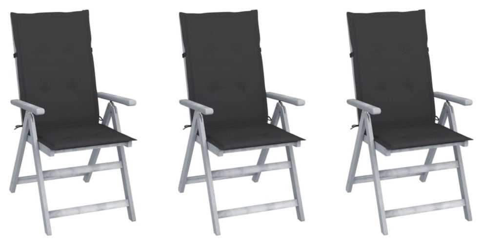 Vidaxl Garden Reclining Chairs 3-Piece Set With Cushions Solid Acacia Wood