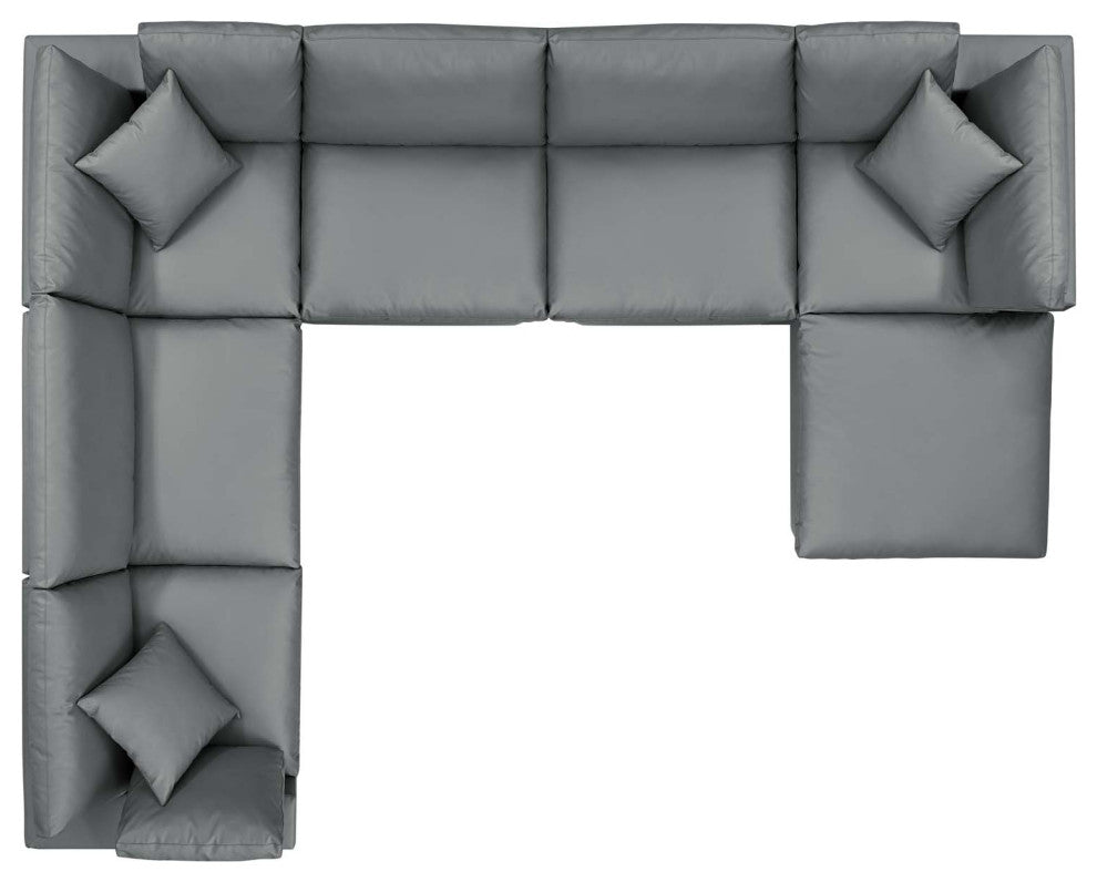 Commix Down Filled Overstuffed Vegan Leather 7-Piece Sectional Sofa - Gray