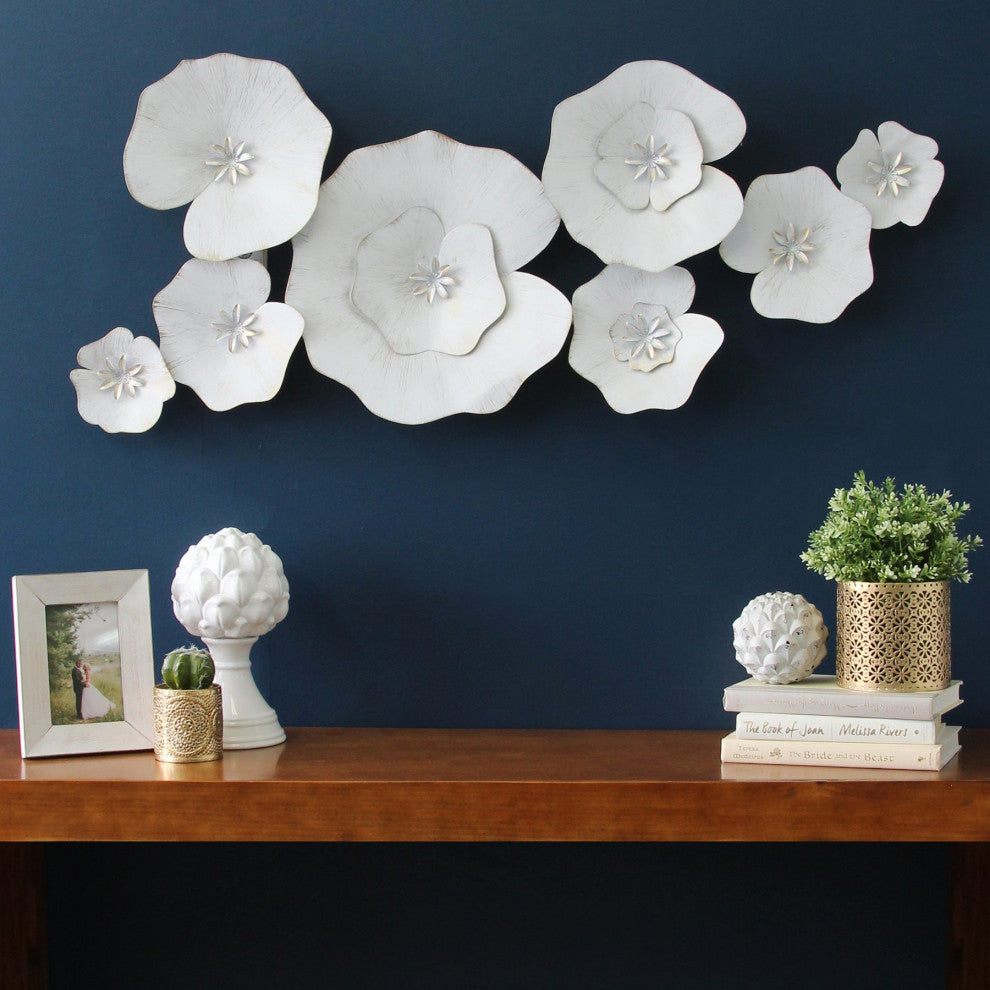 HomeRoots Angelic White Metal Lily Pad Wall Decor
