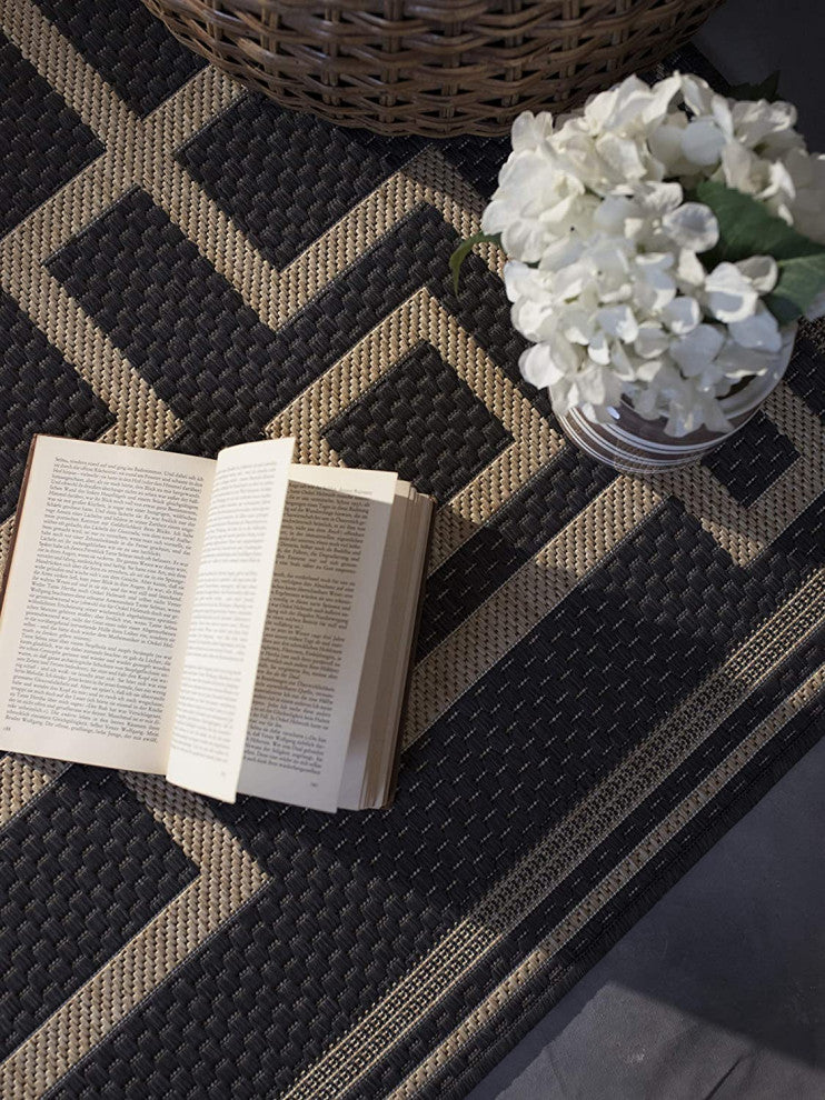 Outdoor Collection Oriental Area Rug - UV Safe Rug, Charcoal, 5'3"x7'6"