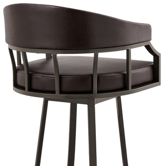 Valerie Swivel Brown Faux Leather and Java Brown Metal Bar Stool, Brown/Java Brown, Bar Height