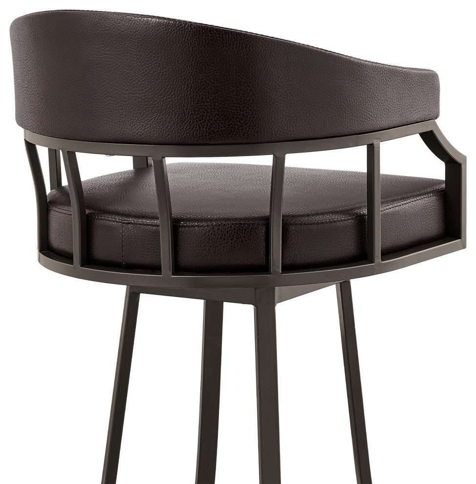 Valerie Swivel Brown Faux Leather and Java Brown Metal Bar Stool, Brown/Java Brown, Bar Height
