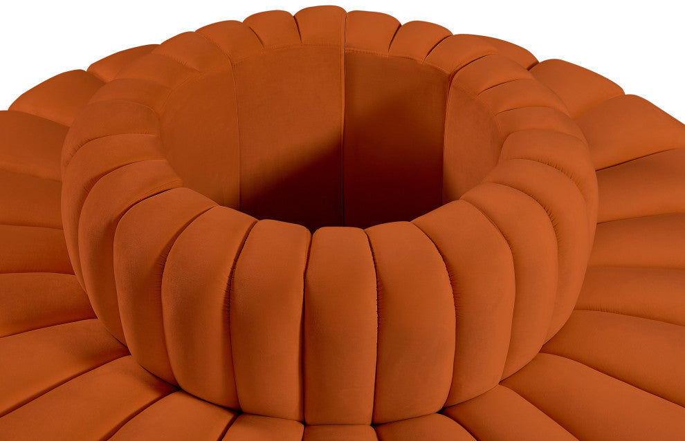Arc Upholstered Outward Curved Modular Sectional, Cognac, 8-Piece: Reverse Corner (8), Velvet
