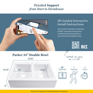 Parker Black Fireclay 34"³ Double Bowl Quick-Fit Farmhouse Drop-in Kitchen Sink