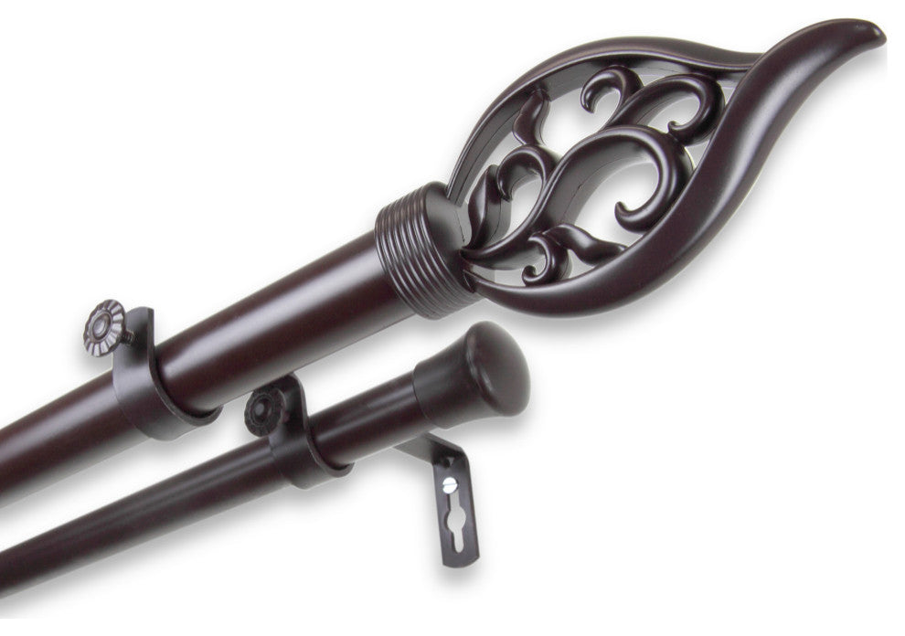 Clair 1" Double Curtain Rod, Mahogany, 120-170"