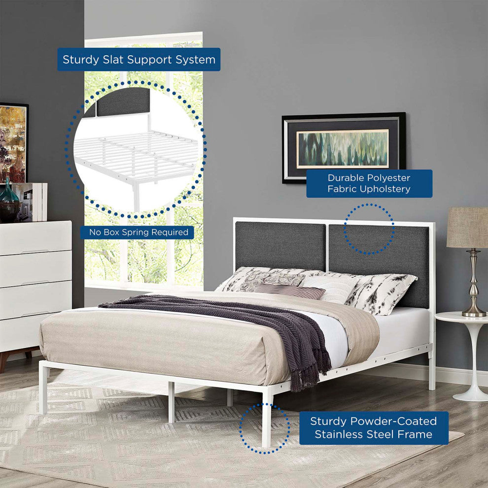 Modway Della King Fabric Bed, White Gray