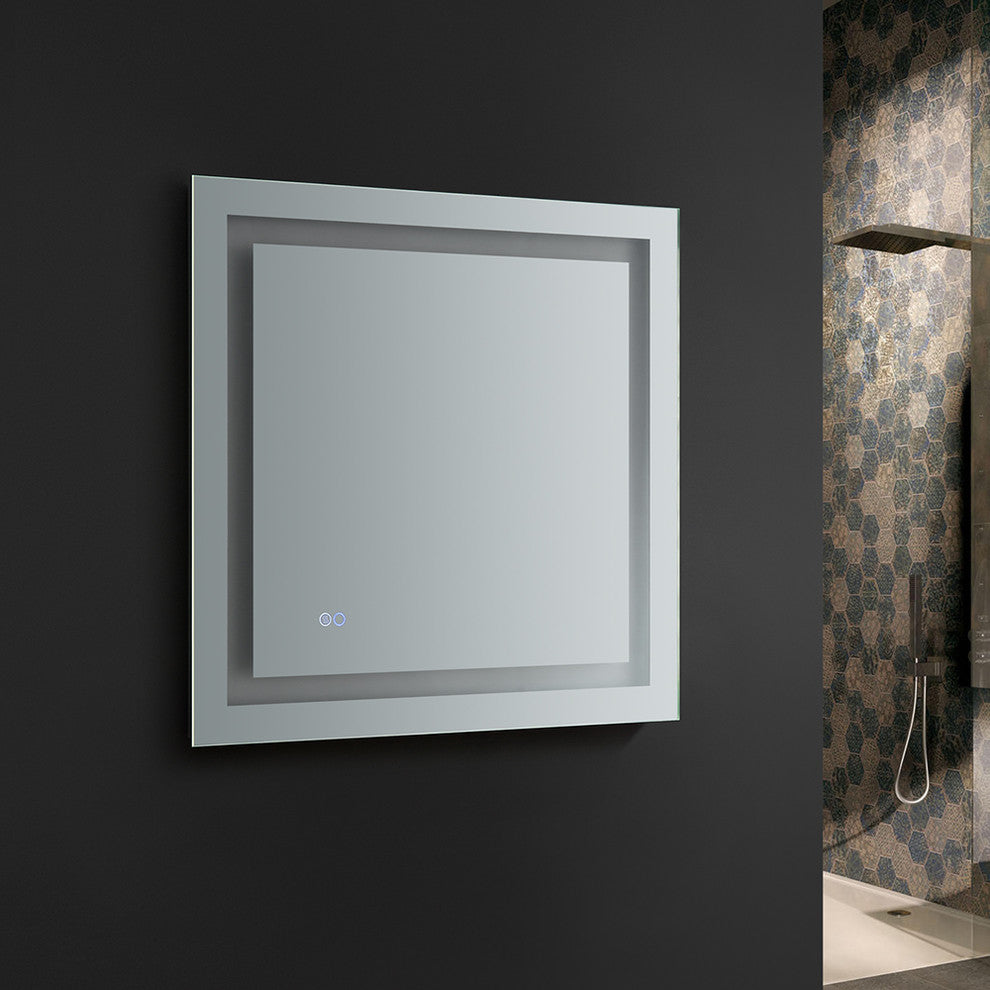Santo Bathroom Mirror With LED Lighting and Defogger, 24"x30", 30"x30"