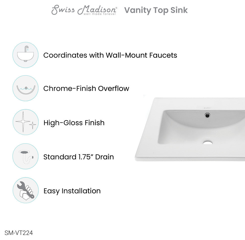 24" Vanity Top Without Faucet Hole