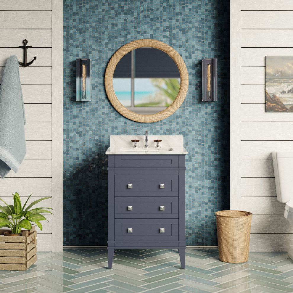 Eleanor 24" Bathroom Vanity, Marine Gray, Carrara Marble