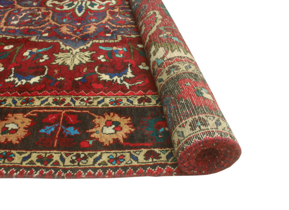 Fine Vintage Distressed Haig Burgundy/Blue Rug, 7'2x10'9