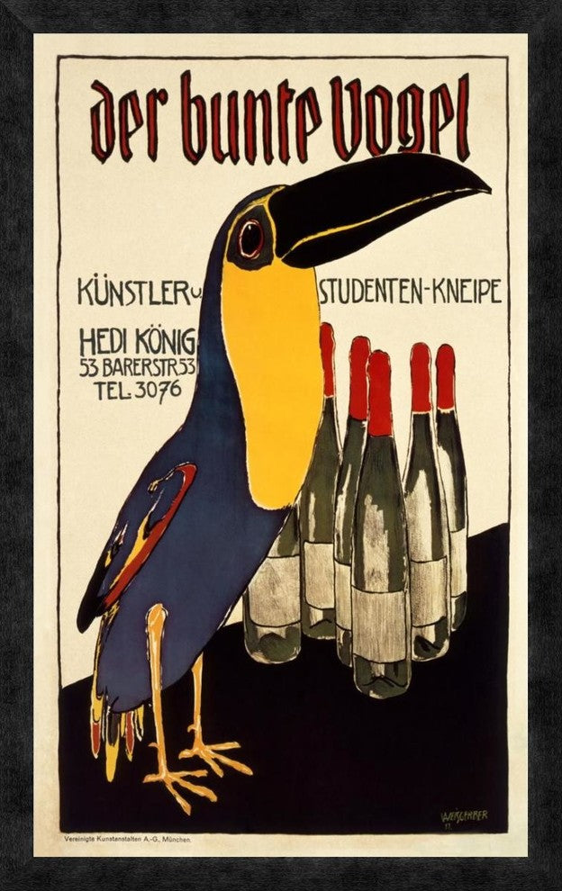 "Der Bunte Vogel" Framed Canvas Giclee by Albert Weisgerber, 20x32"