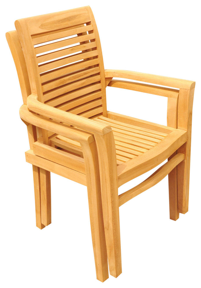 13-Piece Teak Dining Set 122" XL Rectangle Table, 12 Mas Stacking Arm Chairs