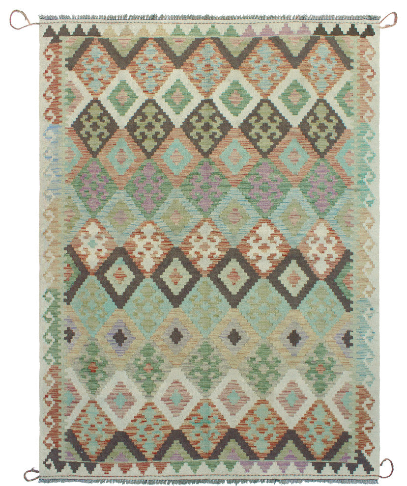 Sun Faded Flatweave Muhaimin Rust/Ivory Rug, 4'9x6'7