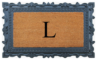 Carson Black/Beige Rubber And Coir 24"x36", Monogrammed Doormat, L